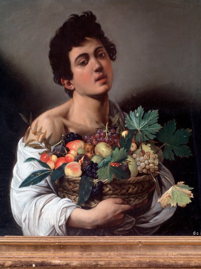 Portrait of a Young Man with a Basket of Fruits (detail) by Michelangelo Merisi da Caravaggio