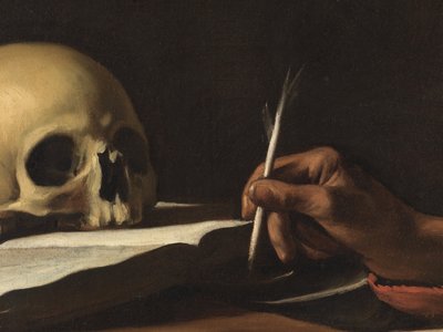 Saint Jerome writing (detail) by Michelangelo Merisi da Caravaggio