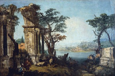 Capriccio with Classical Arch and Goats by Michele Marieschi