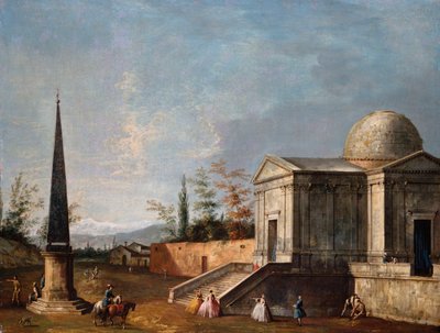 Elegant Figures in Front of a Domed Classical Church, an Obelisk to the Left by Michele Marieschi