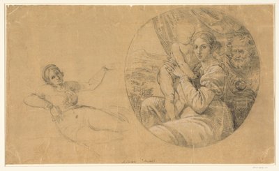 Tondo with Holy Family; Study of a Reclining Woman by Michele Sangiorgi (possibly)