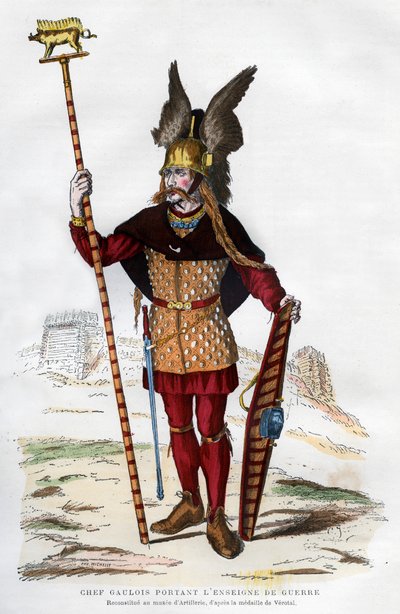 Gaul Chief in Battle Dress Carrying a Standard by Michelet