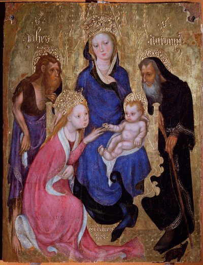 The mystical marriage of Saint Catherine with Saints John the Baptist and Anthony of Egypt by Michelino Molinari da (attr. to) Besozzo