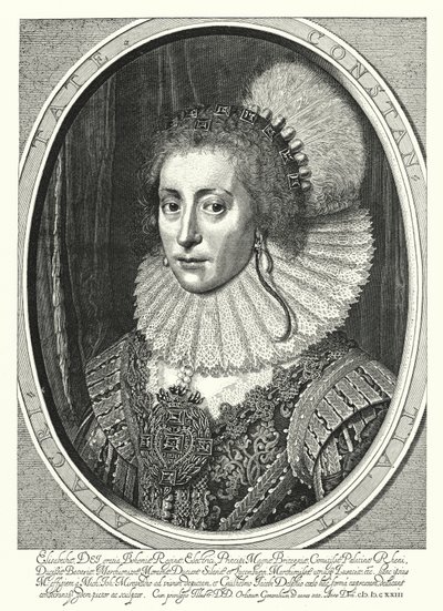 Elizabeth Stuart, Queen of Bohemia (engraving) by Michiel Jansz. van (after) Miereveld