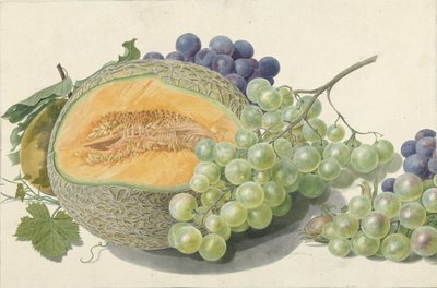 A Melon, Bunches of Grapes, a Peach and Hazelnuts by Michiel Van Huysum