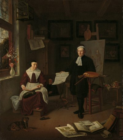 Portrait of Michiel Comans (1614-1687), Calligrapher, Etcher, Painter and Schoolmaster, with His Third Wife Elisabeth van der Mersche by Michiel van Musscher