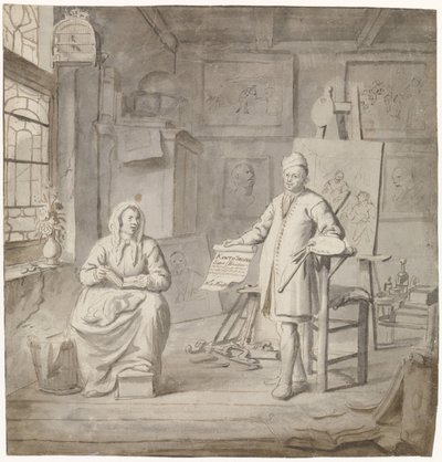 Painter Michiel Comans and His Third Wife Elisabeth van der Mersche in the Studio by Michiel van Musscher