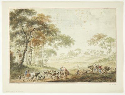 Landscape with Shepherds and Shepherdesses. A Farm in the Background by Michiele Marieschi