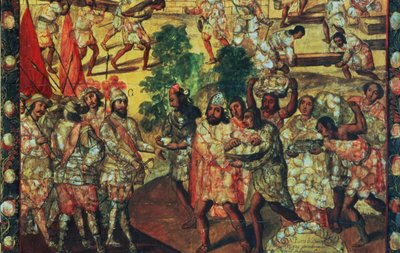 Hernan Cortes Entering Cempoal and Receiving Chief Gordo (detail) by Miguel Gonzalez