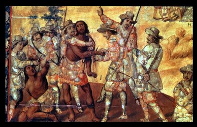 Detail of the Conquistadors Cutting Off the Hands of Two Spies of Xicotencatl by Miguel Gonzalez