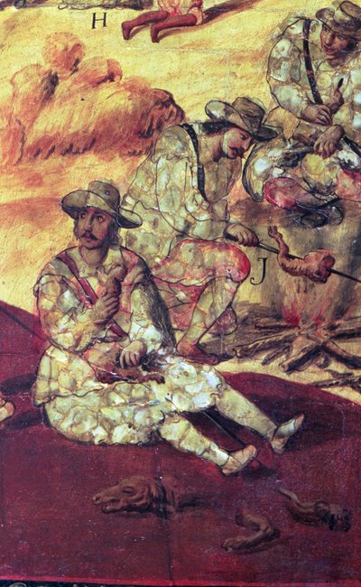 Starving conquistadors eat dog meat by Miguel Gonzalez