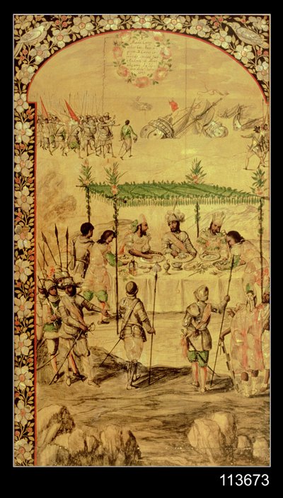 The Conquest of Mexico: Hernando Cortes Orders the Destruction of the Ships and Meets with the Ambassadors of Montezuma in 1520 by Miguel and Juan Gonzalez