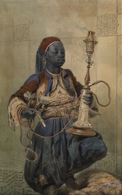 Nubian with a Waterpipe by Mihaly von Zichy