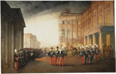 Parade in front of the Anichkov Palace on 26 February 1870 by Mihaly von Zichy