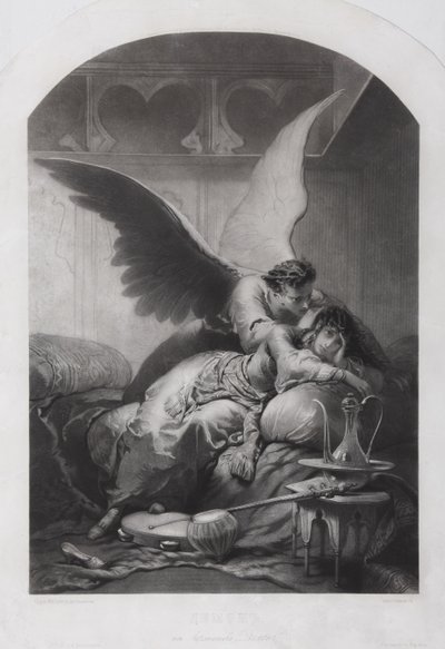 Tamara and Demon. Illustration to the Poem The Demon by Mikhail Lermontov, c. 1880 by Mihaly von Zichy