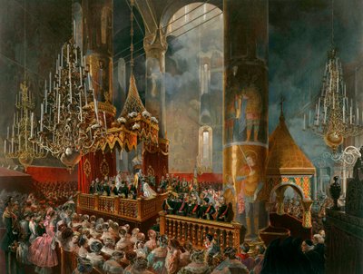 The crowning of Tsarina Maria Alexandrovna of Russia, Moscow by Mihaly von Zichy