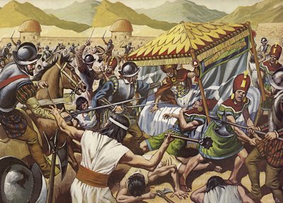 Spaniards toppling the Inca Empire of Peru by Mike (20th century) White