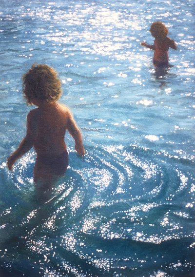 Twins in Outdoor Pool by Mike Briscoe