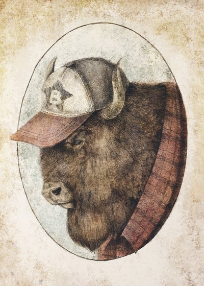 Buffalo In A Baseball Cap by Mike Koubou