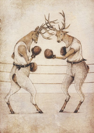 Deer Fight Vintage Style by Mike Koubou