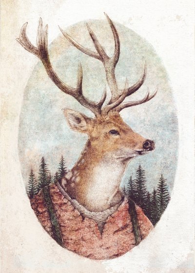 Deer In A Rustic Outfit by Mike Koubou