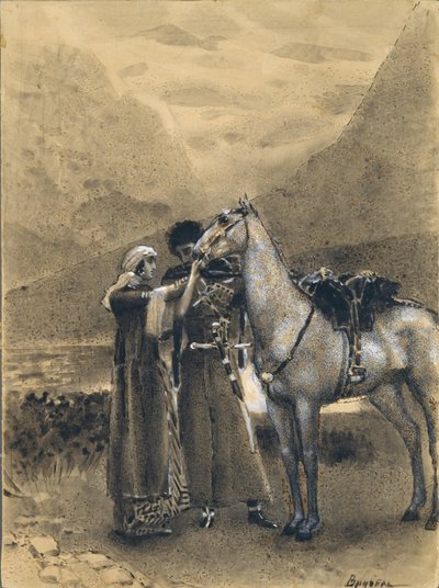 Farewell of Zara with Ismail. Illustration to the poem Ismail Bey by Mikhail Lermontov, 1890-1891 by Mikhail Aleksandrovich Vrubel