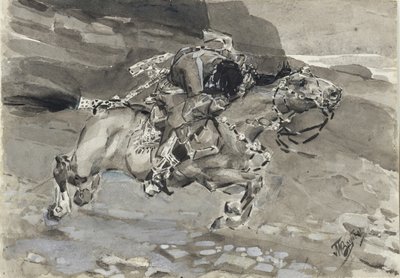 Horseman. Illustration to the poem The Demon by Mikhail Lermontov by Mikhail Aleksandrovich Vrubel