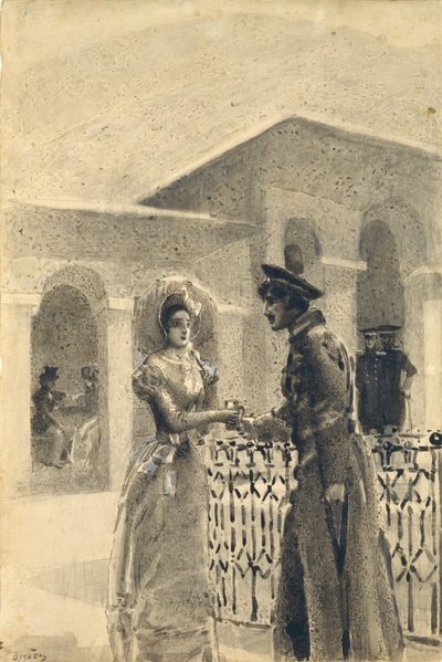 Princess Mary and Grushnitsky. Illustration to the novel A Hero of Our Time by Mikhail Lermontov, 1891 by Mikhail Aleksandrovich Vrubel