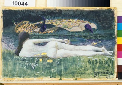 Nude Female Silhouette, Lying on Her Back, by the Water by Mikhail Aleksandrovich Vrubel