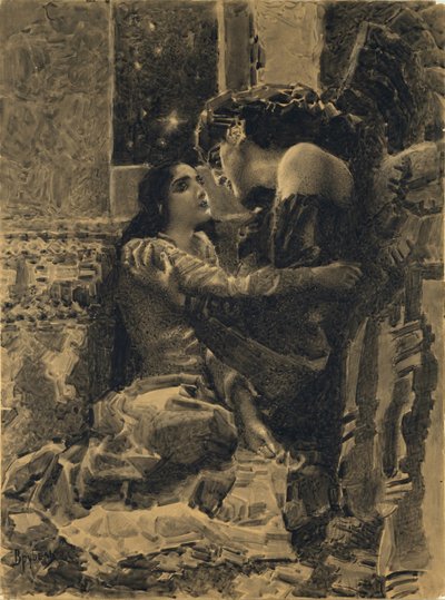 Tamara and Demon. Illustration to the Poem The Demon by Mikhail Lermontov by Mikhail Aleksandrovich Vrubel