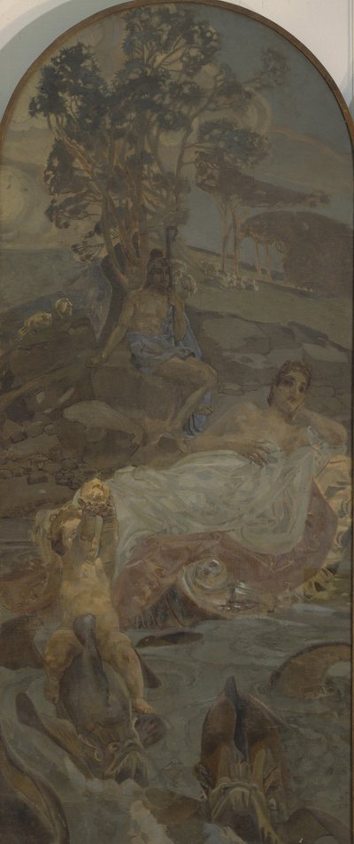 Venus, Amor and Paris, Centre Panel of The Judgment of Paris Triptych by Mikhail Aleksandrovich Vrubel