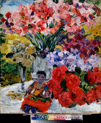 Flowers and a doll by Mikhail Nikolayevich Yakovlev
