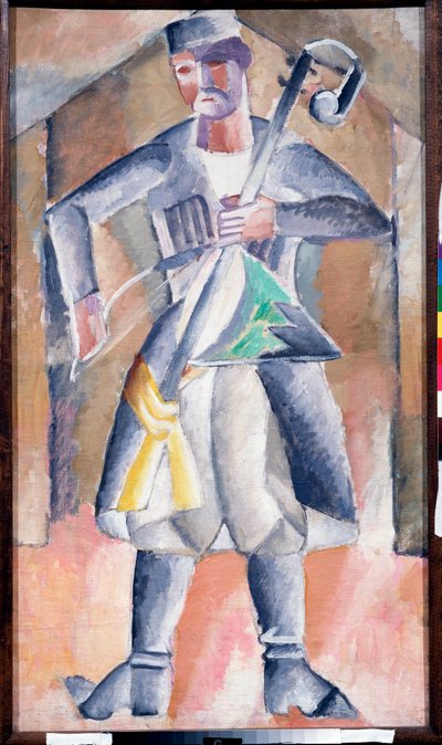 Portrait of a musician in traditional attire with his instrument by Mikhail Vasilevich Le Dantu