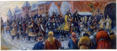 Arrival of Alexander Nevsky in Novgorod after the Battle of the Ice by Mikhail Vasilievich Nesterov