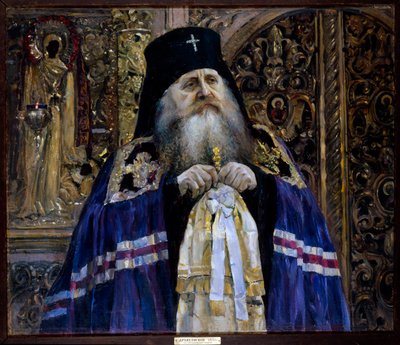 Portrait of Metropolitan Antony of Kiev and Galicia (1863-1936) - Oil on Canvas by Mikhail Vasilyevich Nesterov (1862-1942) by Mikhail Vasilievich Nesterov
