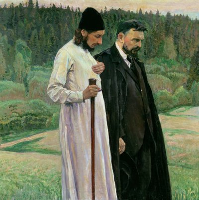 The Philosophers: Portrait of Sergei Nikolaevich Bulgakov and Pavel Aleksandrovich Florensky by Mikhail Vasilievich Nesterov
