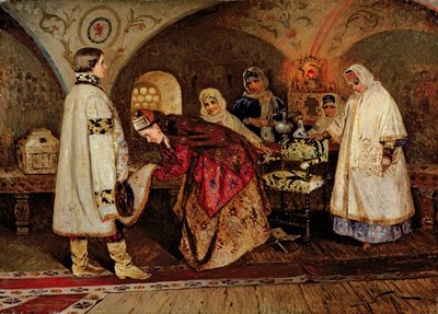 Tsar Alexei Mikhailovich Meeting His Bride, Maria Miloslavasky, 1887 by Mikhail Vasilievich Nesterov