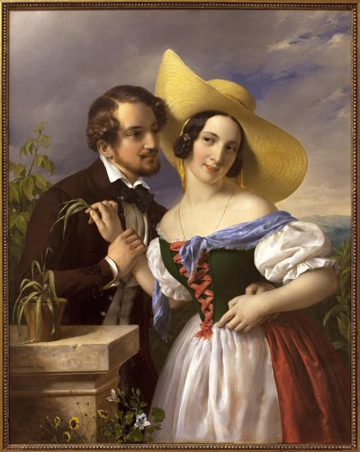 The love joke Scene of seduction and flirting by Miklós Barabás