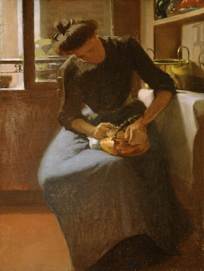 Woman polishing a Kettle by Minerva Josephine Chapman