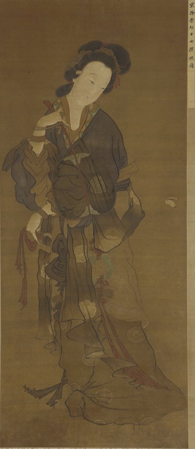 A woman and a butterfly by Ming Dynasty Chinese School