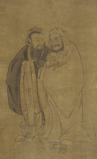 Confucius and Buddha Cradling a Qilin by Ming Dynasty Chinese School