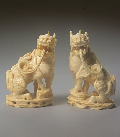 Pair of Carved Qilin by Ming Dynasty Chinese School