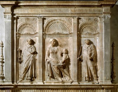 Virgin and Child Between St Laurent and St Leonard. High Marble Relief by Mino da Fiesole