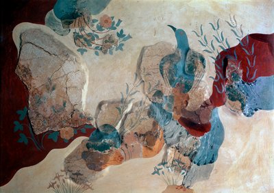 Minoan art: Blue Bird fresco fragment from the House of Frescoes, Crete by Minoan