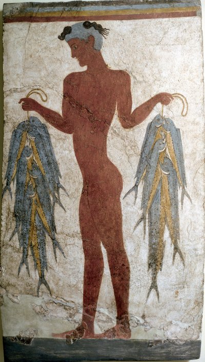 Minoan Art: Fisherman Fresco from Akrotiri, Santorini. 16th century BC by Minoan