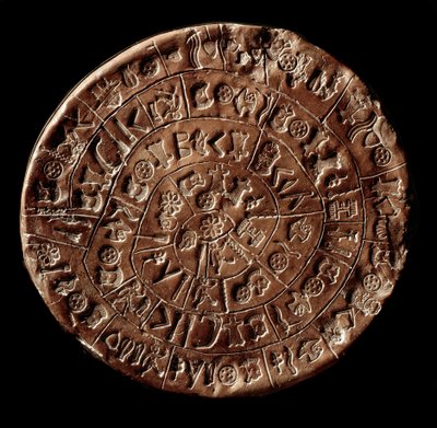 The disc of Phaistos (Minoan Art - 1700 - 1600 BC) covered with hieroglyphs by Minoan