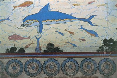 Close-up of a mural in a palace, Palace Of Minos, Knossos, Crete by Minoan