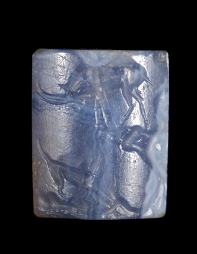 Cylinder seal, Middle Minoan III Period - Late Minoan I Period c.1800 - c.1450 BC (blue chalcedony) by Minoan