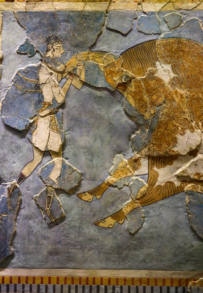 Bull Leaping Fresco (detail) by Minoan