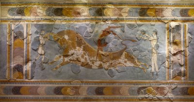 Bull Leaping Fresco (detail) by Minoan